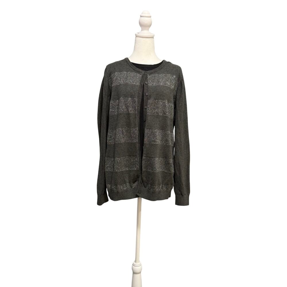 Old Navy Women’s Button Front Cardigan Sweater Gray Sparkle Stripes Size XL